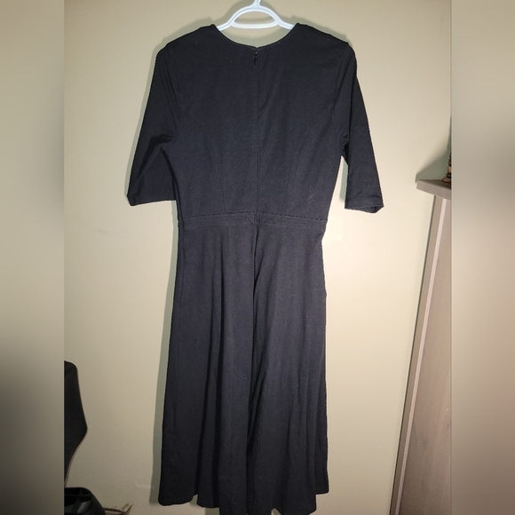 eShakti medium cotton pocketed black dress empire waist maxi elbow length sleeve - Picture 3 of 8